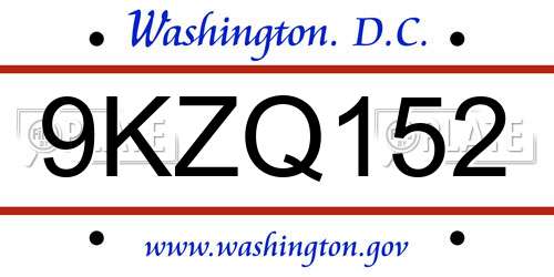 9KZQ152 District Of Columbia License Plate