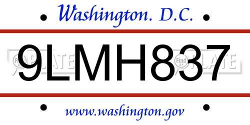 9LMH837 District Of Columbia License Plate