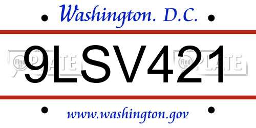 9LSV421 District Of Columbia License Plate
