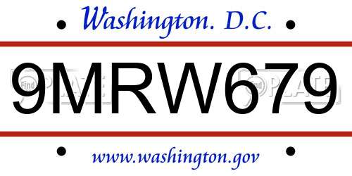 9MRW679 District Of Columbia License Plate