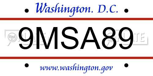 9MSA89 District Of Columbia License Plate