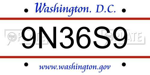 9N36S9 District Of Columbia License Plate
