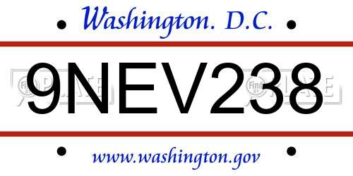 9NEV238 District Of Columbia License Plate