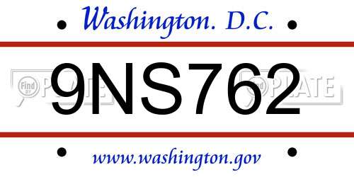 9NS762 District Of Columbia License Plate