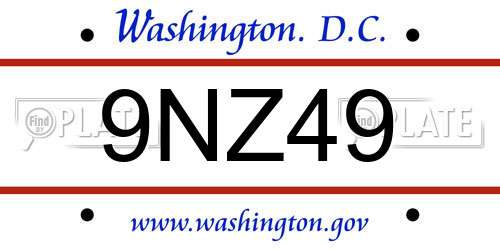 9NZ49 District Of Columbia License Plate