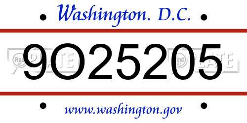 9O25205 District Of Columbia License Plate
