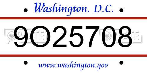 9O25708 District Of Columbia License Plate