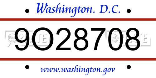 9O28708 District Of Columbia License Plate