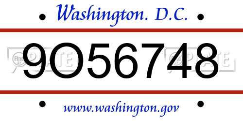 9O56748 District Of Columbia License Plate