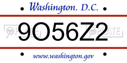 9O56Z2 District Of Columbia License Plate