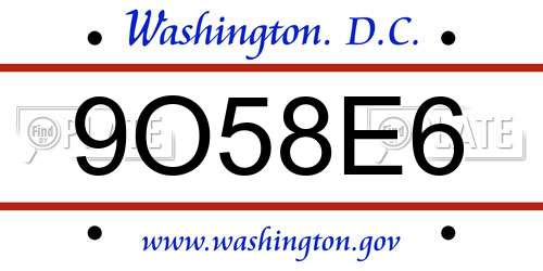 9O58E6 District Of Columbia License Plate