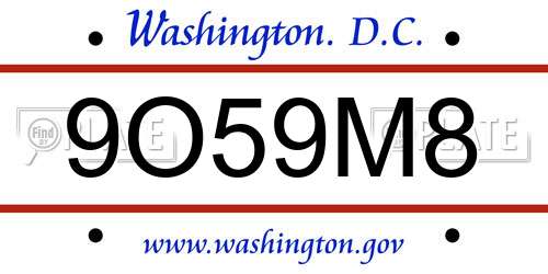 9O59M8 District Of Columbia License Plate