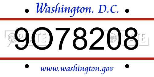 9O78208 District Of Columbia License Plate