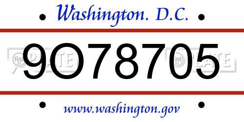 9O78705 District Of Columbia License Plate