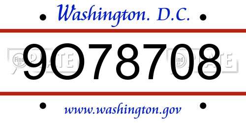 9O78708 District Of Columbia License Plate