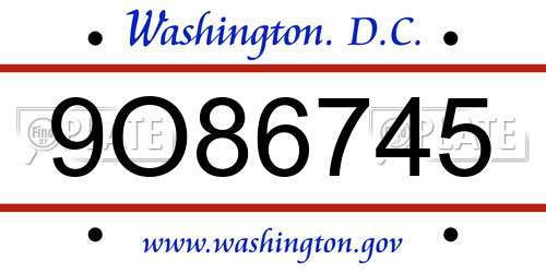 9O86745 District Of Columbia License Plate
