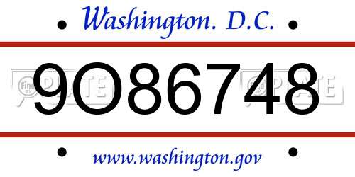 9O86748 District Of Columbia License Plate
