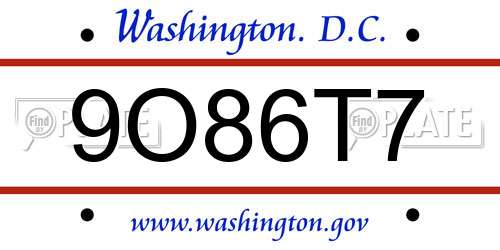 9O86T7 District Of Columbia License Plate