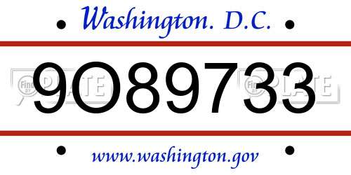 9O89733 District Of Columbia License Plate