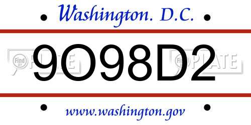 9O98D2 District Of Columbia License Plate