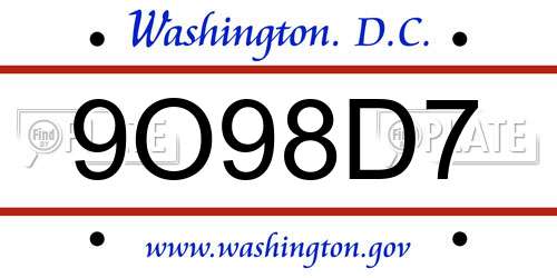 9O98D7 District Of Columbia License Plate