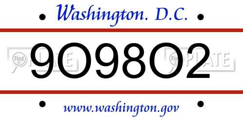 9O98O2 District Of Columbia License Plate
