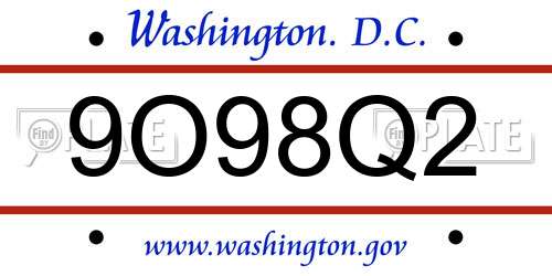 9O98Q2 District Of Columbia License Plate