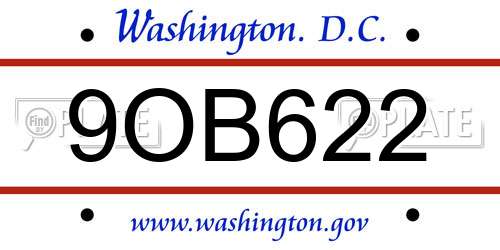 9OB622 District Of Columbia License Plate