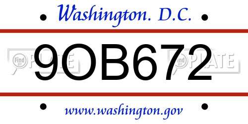 9OB672 District Of Columbia License Plate