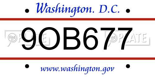 9OB677 District Of Columbia License Plate