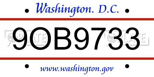 9OB9733 District Of Columbia License Plate