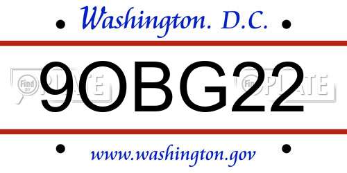 9OBG22 District Of Columbia License Plate
