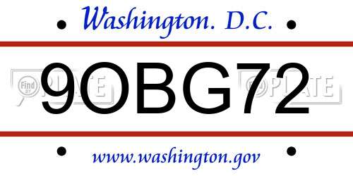 9OBG72 District Of Columbia License Plate