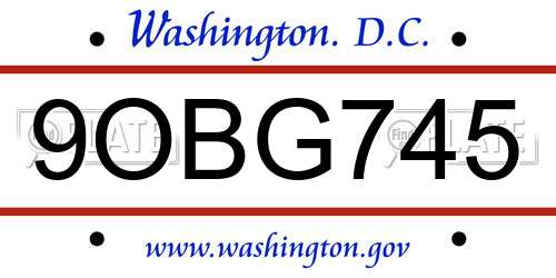 9OBG745 District Of Columbia License Plate