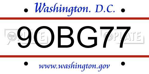 9OBG77 District Of Columbia License Plate