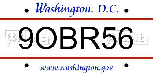 9OBR56 District Of Columbia License Plate