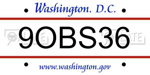 9OBS36 District Of Columbia License Plate