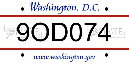 9OD074 District Of Columbia License Plate