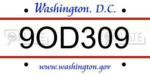 9OD309 District Of Columbia License Plate
