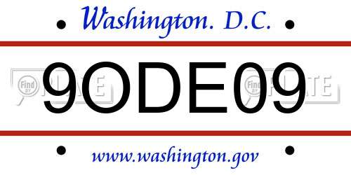 9ODE09 District Of Columbia License Plate