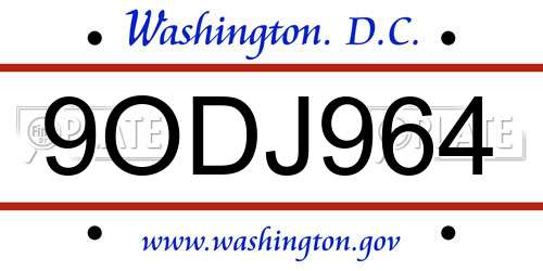 9ODJ964 District Of Columbia License Plate