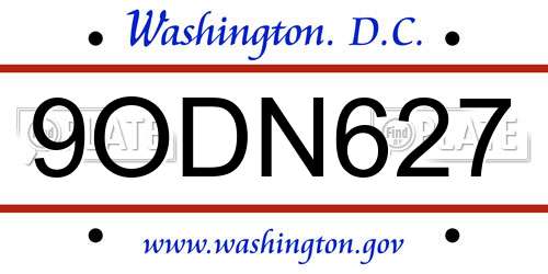 9ODN627 District Of Columbia License Plate
