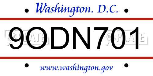 9ODN701 District Of Columbia License Plate