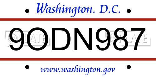 9ODN987 District Of Columbia License Plate
