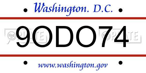 9ODO74 District Of Columbia License Plate