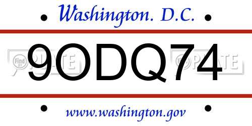 9ODQ74 District Of Columbia License Plate