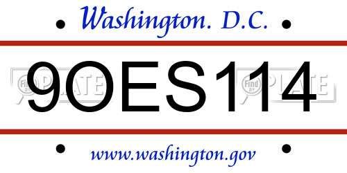 9OES114 District Of Columbia License Plate
