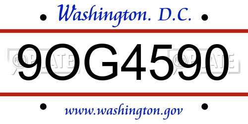 9OG4590 District Of Columbia License Plate