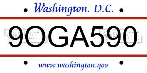 9OGA590 District Of Columbia License Plate