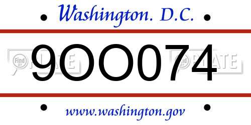 9OO074 District Of Columbia License Plate